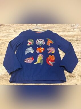 Mini Boden Navy Long-Sleeve Tee with Colorful Dino Heads